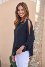 Load image into Gallery viewer, Ophelia Black 3/4 Split Tie Sleeve Blouse