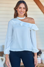 Load image into Gallery viewer, Dakota One Shoulder Frill White Top