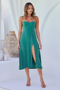 Laurel Faux Linen Green Midi Dress