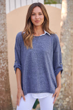 Load image into Gallery viewer, Aurella 3/4 Sleeve Navy Layered Top