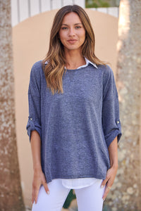 Aurella 3/4 Sleeve Navy Layered Top