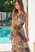 Load image into Gallery viewer, Maggie Mustard Navy Bandana Print Midi Dress