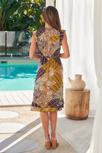 Load image into Gallery viewer, Maggie Mustard Navy Bandana Print Midi Dress