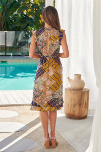 Maggie Mustard Navy Bandana Print Midi Dress