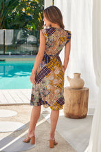 Load image into Gallery viewer, Maggie Mustard Navy Bandana Print Midi Dress