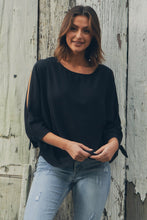 Load image into Gallery viewer, Ophelia Black 3/4 Split Tie Sleeve Blouse