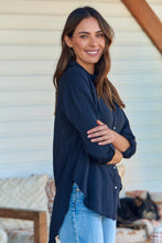 Load image into Gallery viewer, Agatha Roll Sleeve Black Button Up Shirt