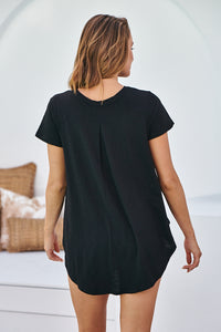 Ebony Black Cap Sleeve Drop Back Cotton Tee