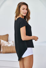 Load image into Gallery viewer, Ebony Black Cap Sleeve Drop Back Cotton Tee