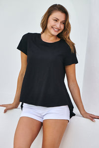 Ebony Black Cap Sleeve Drop Back Cotton Tee
