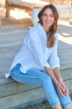 Load image into Gallery viewer, Agatha Roll Sleeve White Button Up Shirt