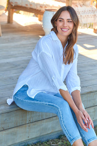 Agatha Roll Sleeve White Button Up Shirt