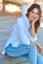 Load image into Gallery viewer, Agatha Roll Sleeve White Button Up Shirt