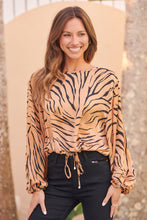 Load image into Gallery viewer, Riva Gold/Black Print Long Sleeve Drawstring Top