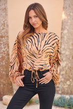 Load image into Gallery viewer, Riva Gold/Black Print Long Sleeve Drawstring Top