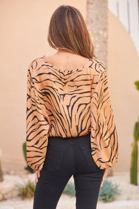 Riva Gold/Black Print Long Sleeve Drawstring Top