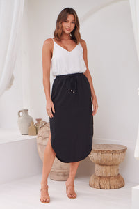 Maris Black Tie Waist Midi Side Split Skirt