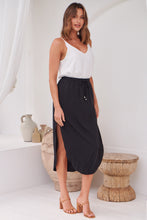 Load image into Gallery viewer, Maris Black Tie Waist Midi Side Split Skirt