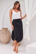Load image into Gallery viewer, Maris Black Tie Waist Midi Side Split Skirt