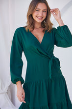 Load image into Gallery viewer, Keesha Emerald Cross Over Side Long Sleeve Tie Maxi Dress