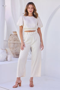 Alina Cream Top and Belted Pant Set
