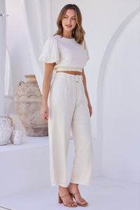 Alina Cream Top and Belted Pant Set