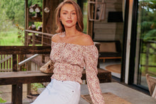 Load image into Gallery viewer, Tilly Leopard Beige Long Sleeve Shirred Top
