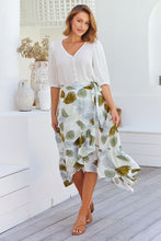 Load image into Gallery viewer, Acacia White/Green Leaf Print Wrap Maxi Skirt
