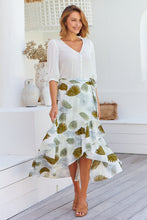 Load image into Gallery viewer, Acacia White/Green Leaf Print Wrap Maxi Skirt