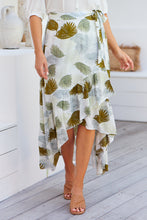 Load image into Gallery viewer, Acacia White/Green Leaf Print Wrap Maxi Skirt