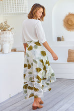 Load image into Gallery viewer, Acacia White/Green Leaf Print Wrap Maxi Skirt