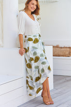 Load image into Gallery viewer, Acacia White/Green Leaf Print Wrap Maxi Skirt