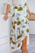 Load image into Gallery viewer, Acacia White/Green Leaf Print Wrap Maxi Skirt