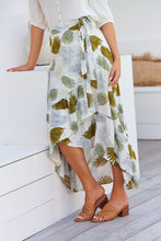 Load image into Gallery viewer, Acacia White/Green Leaf Print Wrap Maxi Skirt