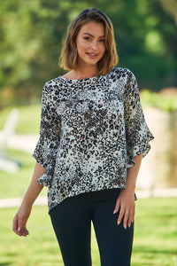 Malika 3/4 Sleeve Black Leopard Print Top