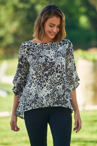 Malika 3/4 Sleeve Black Leopard Print Top