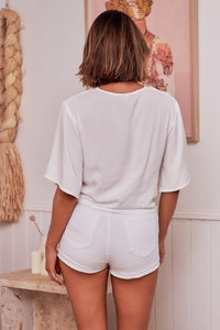 Zali White Lace Trim Tie Front Top