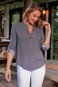 Lorna Black Stripe V Neck Shirt