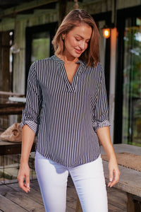 Lorna Black Stripe V Neck Shirt