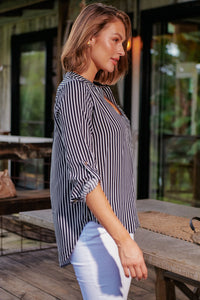 Lorna Black Stripe V Neck Shirt