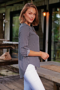 Lorna Black Stripe V Neck Shirt