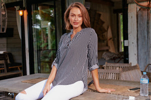 Lorna Black Stripe V Neck Shirt