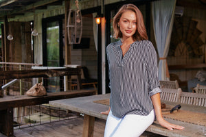 Lorna Black Stripe V Neck Shirt
