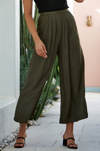 Tau Khaki Satin Wide leg Pant
