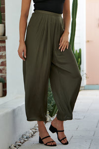 Tau Khaki Satin Wide leg Pant