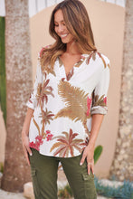 Load image into Gallery viewer, Senna Brown/Red Print White V Neck Roll Up Shirt
