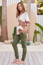 Load image into Gallery viewer, Senna Brown/Red Print White V Neck Roll Up Shirt