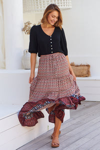 Gianni Red/Black Boho Print Maxi Skirt