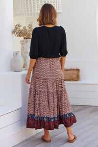 Gianni Red/Black Boho Print Maxi Skirt