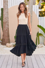 Load image into Gallery viewer, Kira Black Lace Detailed Hi/Low Maxi Skirt